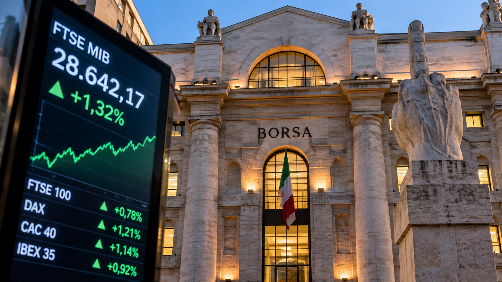 Borse europee in rialzo: Milano +1,3%, banche e tecnologia guidano gli acquisti